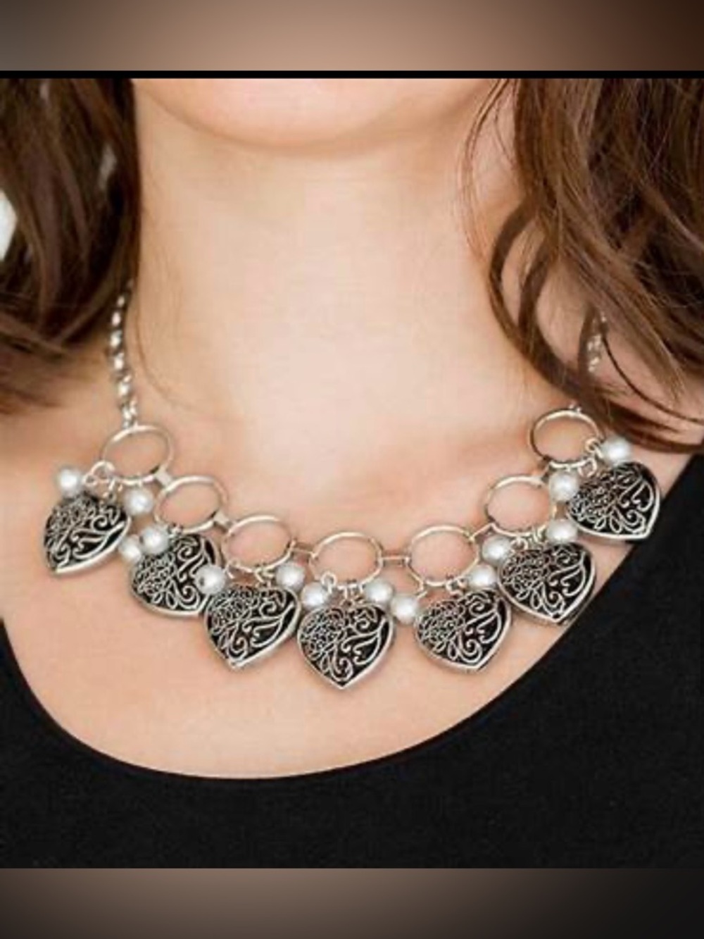Paparazzi New Heart Charm Necklace Set with Pearl Accents - Gray or White